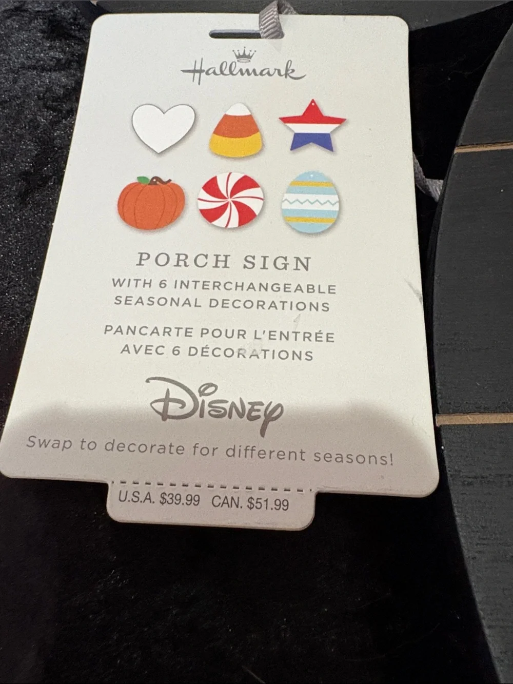 Hallmark Disney Porch Sign with White, Red, Orange, Yellow, Blue Accents